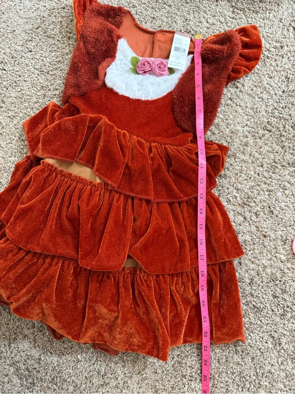 Girls Fox Costume Medium Velvet Ruffle Dress Faux Fur Tail Halloween
